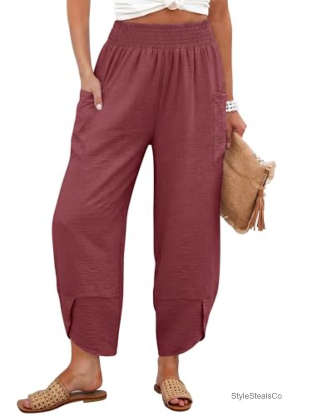Women's Palazzo Capri Pants Wide Leg High Waist Lounge Beach Trousers